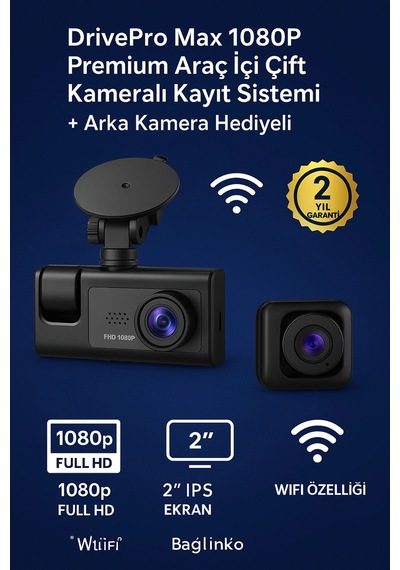 3 Kameralı 1080p Araç İçi Kamera Lcd Ekranlı Geri Görüş Destekli Gece Görüşlü G Sensörlü