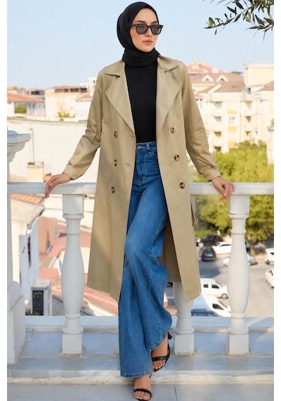 Bigdart T5853 Kruvaze Yaka Tesettür Trençkot - A.haki