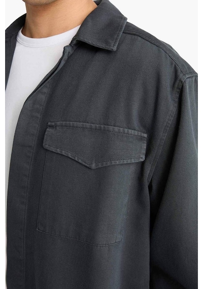 Defacto Boxy Fit Polo Yaka Twill Uzun Kollu Gömlek F7124ax25auar104 Antrasit