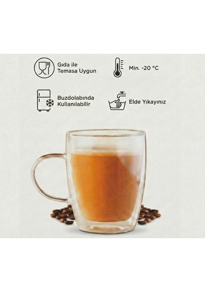 Paşabahçe Duplo Double Wall Çift Çidarlı 330 Cc Mug Kulplu Bardak Şeffaf Cam