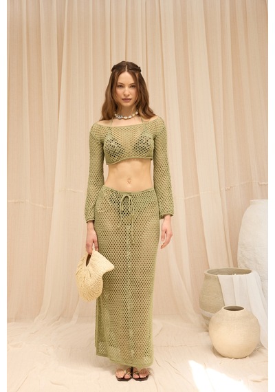 Mai Collection Forio Yeşil Triko Crop Etek Takım