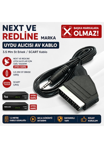 Eye Pc Uydu Alıcısı Av Kablo Next Ve Redline Marka Uydulara Uyumlu 3.5 Mm St Erkek/scart Kablo 1.2 Metre Scart To 3.5mm Başka Marka Uydulara Olmaz