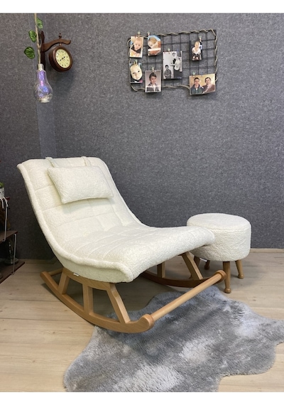 Asedia Miskin Naturel Teddy Krem Sallanan Sandalye Dinlenme Koltuğu