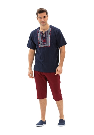 Kısa Kol Şile Bezi Bisiklet Yaka Bahriyeli Erkek Yazlık T-shirt Lacivert Lcvt Lacivert