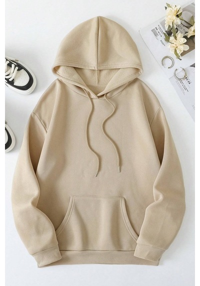 Faith Over Baskılı Oversize Sweatshirt Bej