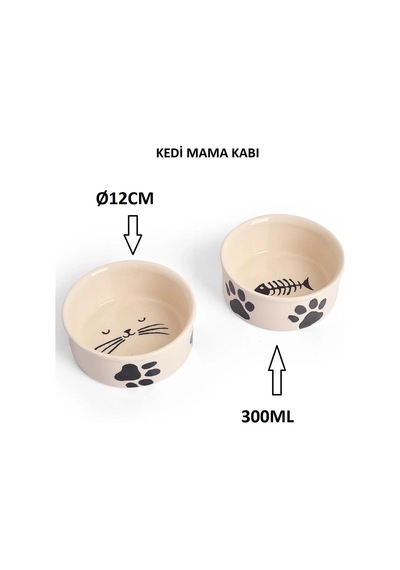 2 Li Seramik Kedi Mama Ve Su Kabı 300ml