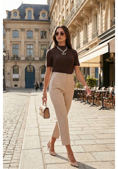 Lela Regular Fit Yüksel Bel Düz Paça Havuç Bayan Pantolon 68350109 Taş