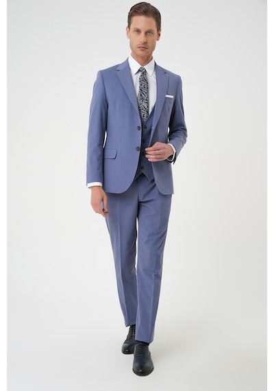 Efor Slim Fit Esnek Çift Yırtmaç Yelekli Düz Klasik Havacı Mavi Takım Elbise Tk 901 Mavi
