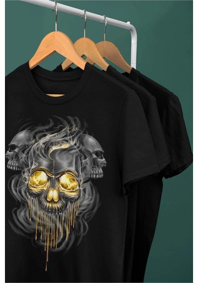 Adrift Wed Kuru Kafa Gold Görünüm Dead Gothic Rocker Dijital Baskılı T-shirt Siyah