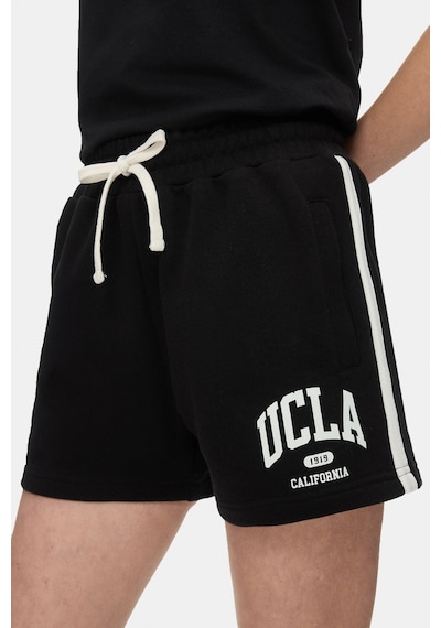 Ucla Lotte Siyah Baskılı Pamuklu Standard Fit Kadın Örme Şort