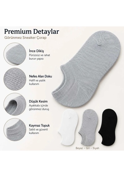 COJans Erkek Görünmez Sneaker Babet Çorap 6'lı Geri Dönüşüm İplikli, Kaymaz Topuk, Siyah Gri Beyaz Çok Renkli