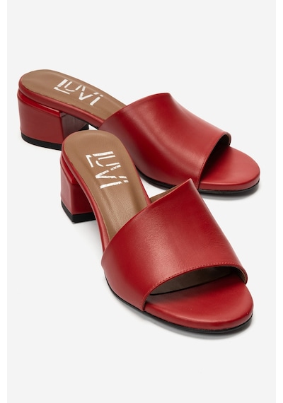 Luvi Shoes Delavıe Kırmızı Cilt Hakiki Deri Kadın Kalın Topuklu Terlik