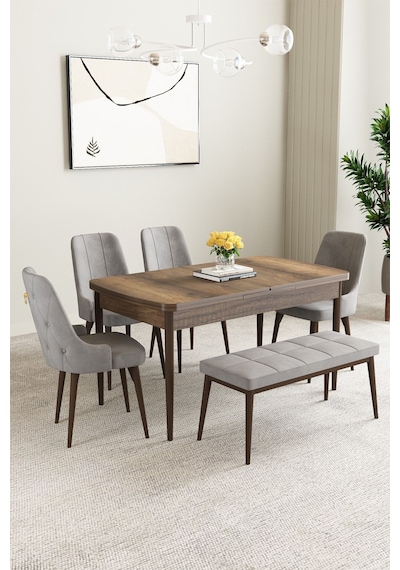 Clara Barok Desen 80x132 Açılabilir Mdf Masa Yemek Odası Takımı,mutfak Takımı 6 Adet Sandalye Gri Clara Barok Desen 80x132 Açılabilir Mdf Masa Yemek Odası Takımı,mutfak Takımı 6 Adet Sandalye Gri