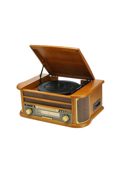Nostaljik Ahşap Kasa Pikap Kaset Cd Çalar Bluetoothlu Kumandalı Radyo Mp3 Usb 33-45-78 Lik Plakla Kahverengi