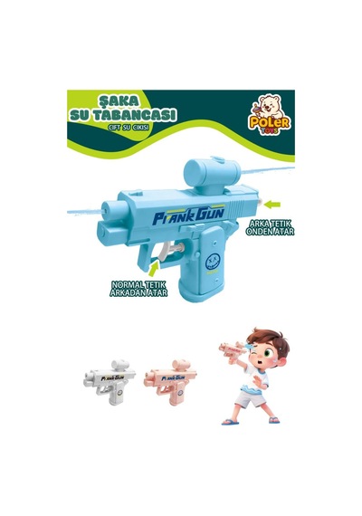 Çift Su Çıkışlı Şaka Su Tabancası Eğlenceyi İkiye Katlayan Mini Su Püskürtme Oyuncağı Mavi