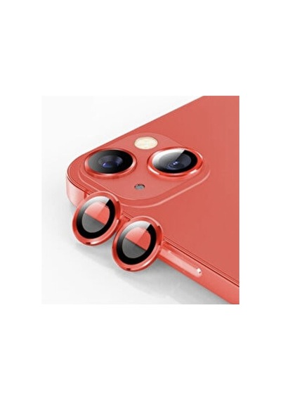 Apple İphone 13 Mini Kamera Koruyucu Lens Mercek Metal Çerçeveli 2li Set Kırmızı Red
