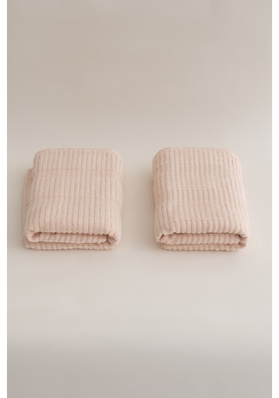Ivory Somon Bordürlü Mikro Fiber %100 Pamuk 2li Banyo Havlusu Set Somon
