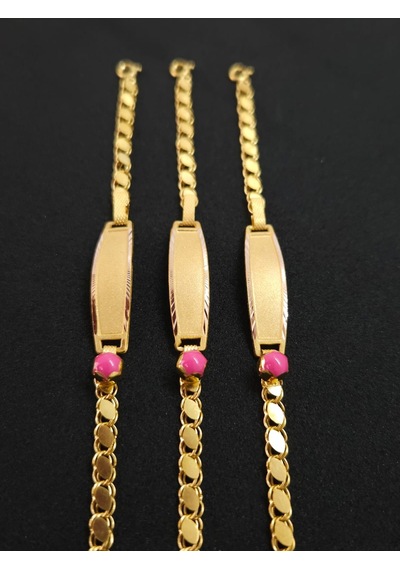 Pembe Taşlı Pullu Bebek Altın Künye Bileklik 1.70 Gram