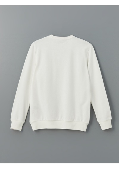 Lcwaıkıkı Classic Beyaz Bisiklet Yaka Uzun Kollu Baskılı Erkek Sweatshirt