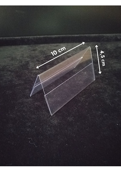 10 Adet Pvc Şeffaf Etiketlik Çatı Tipi 8x4,5 Cm Çift Yön İsimlik