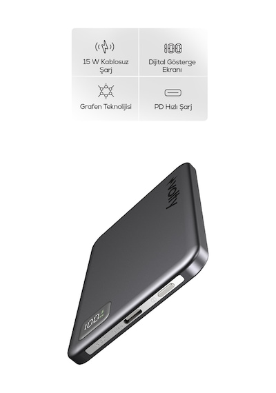 Magsafe Powerbank 5000 Mah 15w Kablosuz, 20w Pd Hızlı Şarj, Dijital Ekran, 108g V0601003 Gri