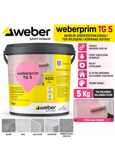 Weberprim Tg 5 Akrillik Dispersiyon Esaslı Tek Bileşenli Aderans Astarı Pembe 5 Kg