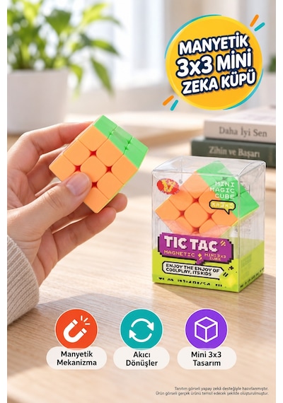Mini Manyetik Zeka Küpü 3x3 Tic Tac Mini Speed Cube Hız Küpü Akıl Oyunu Yj 5.5 Cm