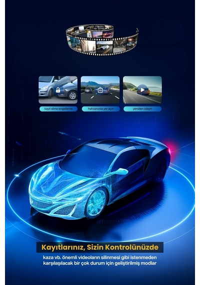 1080p Wi-fi Araç Kayıt Kamerası G-sensor 3 Lensli Hareket Algılama 3.18 İnç 4k 64 Gb Kart