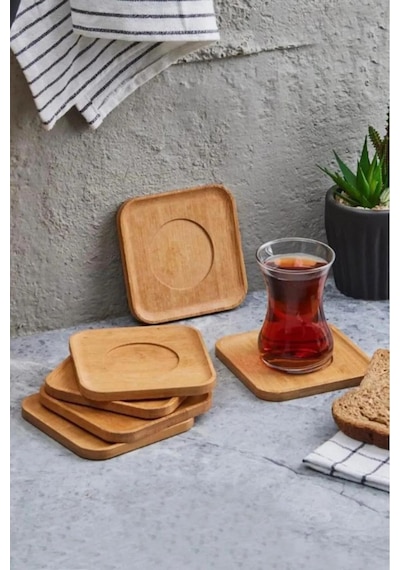 Mis Kitchen 6 Adet Kare Bambu Çay Bardak Altlığı Kare Model Kahverengi