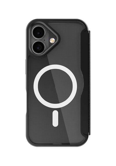 Apple Uyumlu iPhone 17 Kılıf M-safe Şarjlı Raptic Air Folio Şeffaf Kartlıklı Kapaklı Kılıf Siyah