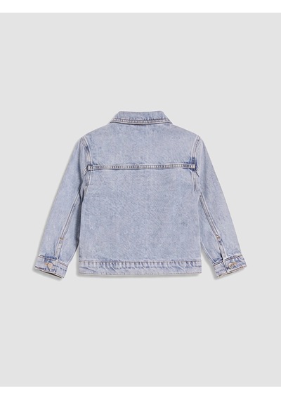 LC Waikiki Lcw Kids Mavi Gömlek Yaka Nakışlı Kız Çocuk Jean Ceket Lıght Blue Acıd