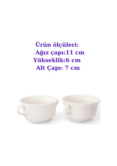 Güral Porselen Çift Kulplu Çorba Kasesi, 11 Cm, 2 Adet, Krem Beyaz Diğer