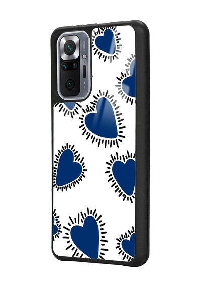 Xiaomi Redmi Note 10 Pro Mavi Kalp Tasarımlı Glossy Telefon Kılıfı Siyah