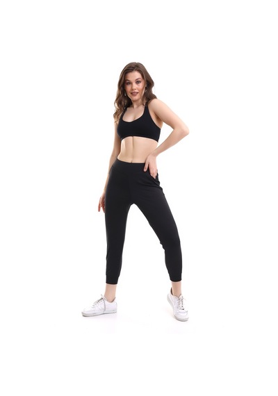 Winmoda34 Kadın Yüksek Bel Geniş Kemer Dalgıç Kumaş Jogger Full Likralı Tayt Eşofman Bilek Üstü Siyah