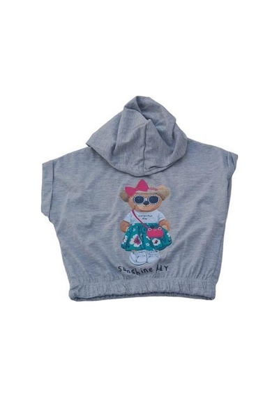 Tuffy Kids Kız Çocuk Kapüşonlu Ayıcıklı Pantolon Beli Paçası Lastikli Takım-12977-grı Gri
