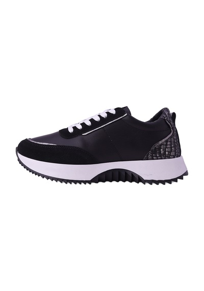 Hobby Ayakkabı Hobby Kadın Hakiki Deri Leopar Detaylı Kalın Tabanlı Sneaker Ayak Siyah
