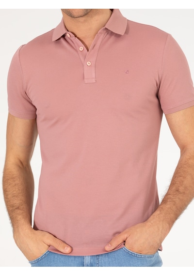 Pudra Polo Yaka Slim Fit Basic Merserize T-shirt Pembe