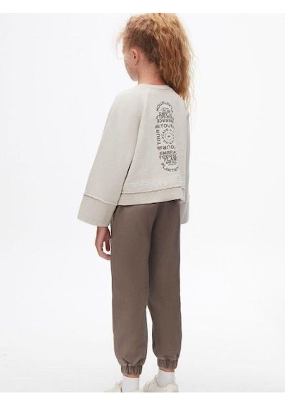 Kız Çocuk Pamuklu İki İplik Salaş Sweatshirt-14719 Gri