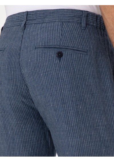Cacharel İndigo Carrot Fit Beli Lastikli %100 Keten Spor Pantolon Mavi