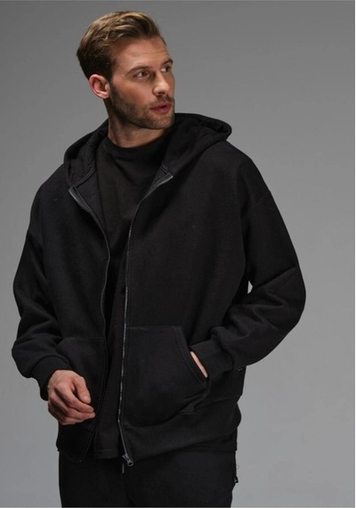 Tarzsokak Siyah Oversize 3 Iplik Kalın Içi Polarlı Fermuarlı 1.kalite Bol Kesim Düz Baskısız Sweatshirt