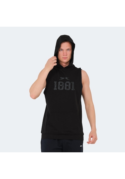 Slazenger VASILISA Erkek Kolsuz Kanguru Cepli Siyah Tişört