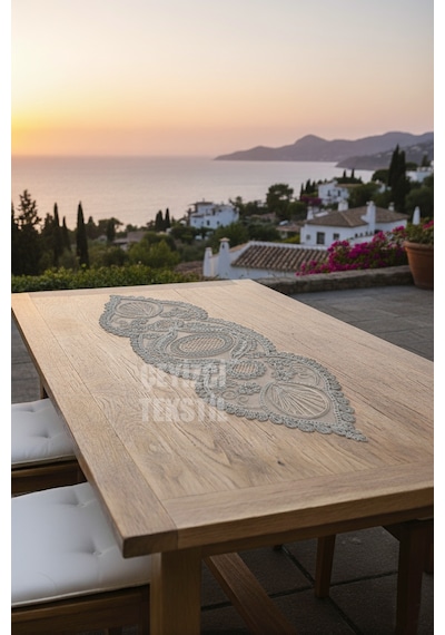 Fransız Dantel Detaylı Tek Runner, Masa Üzerine Runner, Masa Örtüsü Runneri Kod 07653 Çok Renkli