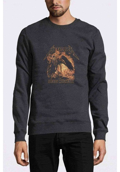 Death Magnetıc Metal Rock Baskılı Füme Antrasit Erkek Sweatshirt