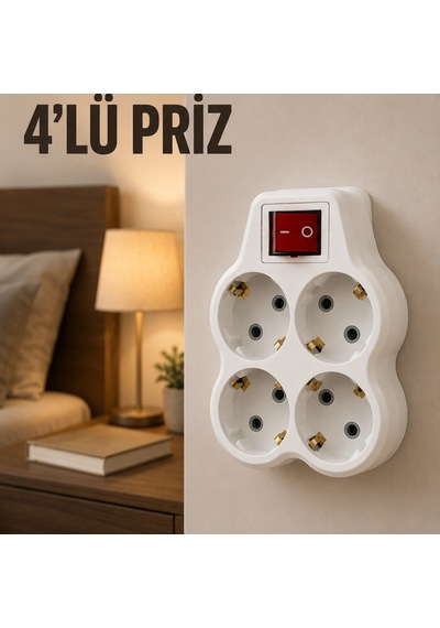 4 Lü Priz Çoğaltıcı Açma Kapama Anahtarlı Kablosuz Duvar Tipi Priz Adaptörü Diğer