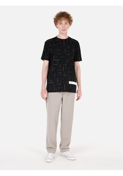 Colin's Colins Regular Fit Bisiklet Yaka Desenli Siyah Erkek Kısa Kol Tişört Cl1070140 Q1.v2 Blk Siyah