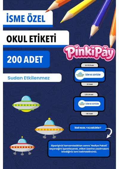 İsim Yazılabilir Uzay Gemisi Temalı Okul Etiketi Kalem & Defter İçin 200 Adet Çoklu