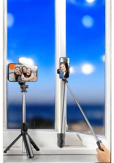 Selfie Çubuğu Tripod Kumandalı Telefon Tutucu Siyah 1 Adet