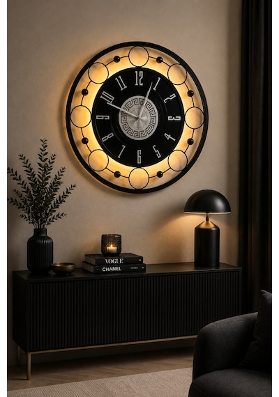 Siyah - Nova Galaxy Full Metal - Pilli Led - Metal Ledli Duvar Saati