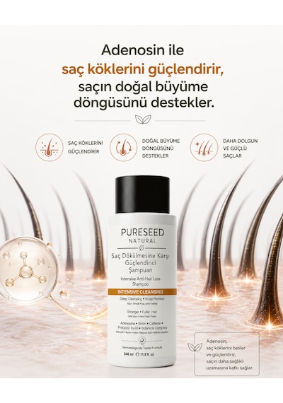 Pureseed Natural Saç Dökülmesine Karşı Güçlendirici Şampuan - Derinlemesine Bakım - 340 Ml