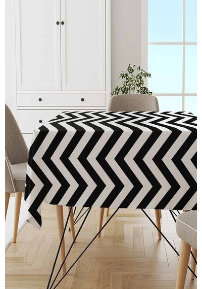 Siyah Zigzag Desenli Dokuma Leke Tutmaz Masa Örtüsü Mso302n11